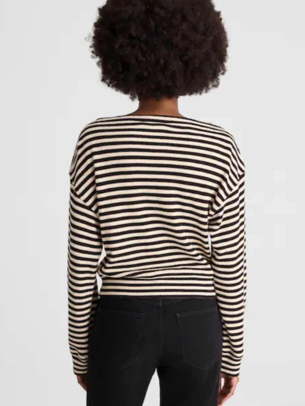 Madewell Boatneck Drop Shoulder Striped Knit Top Black Ivory Size Small - Picture 3 of 8